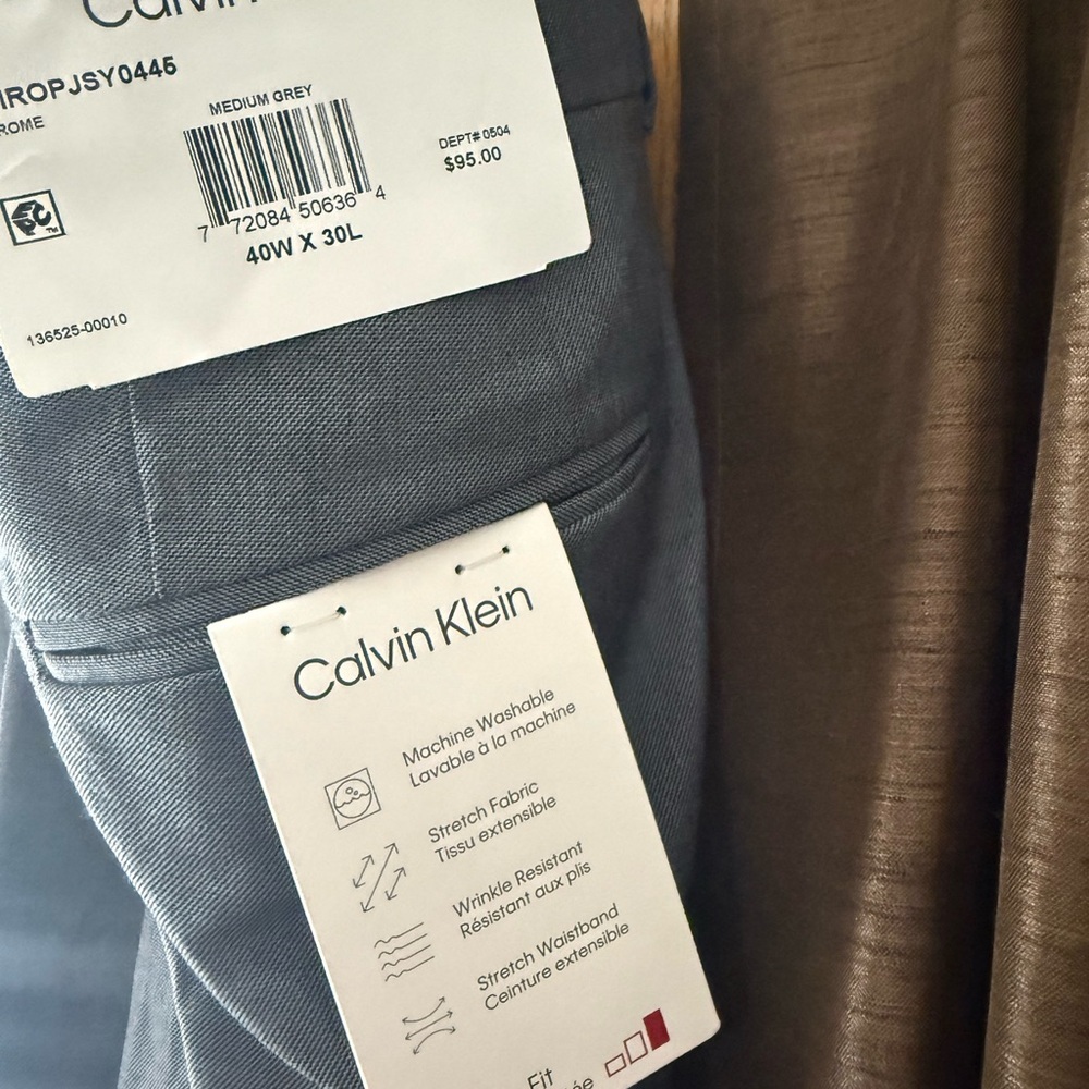 Calvin Klein Slim Fit Dress Pants Men’s 40x30 Gray Stretch Business Office NWT - Picture 2 of 5